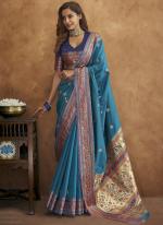 Banarasi Silk Sky Blue Party Wear Weaving Saree